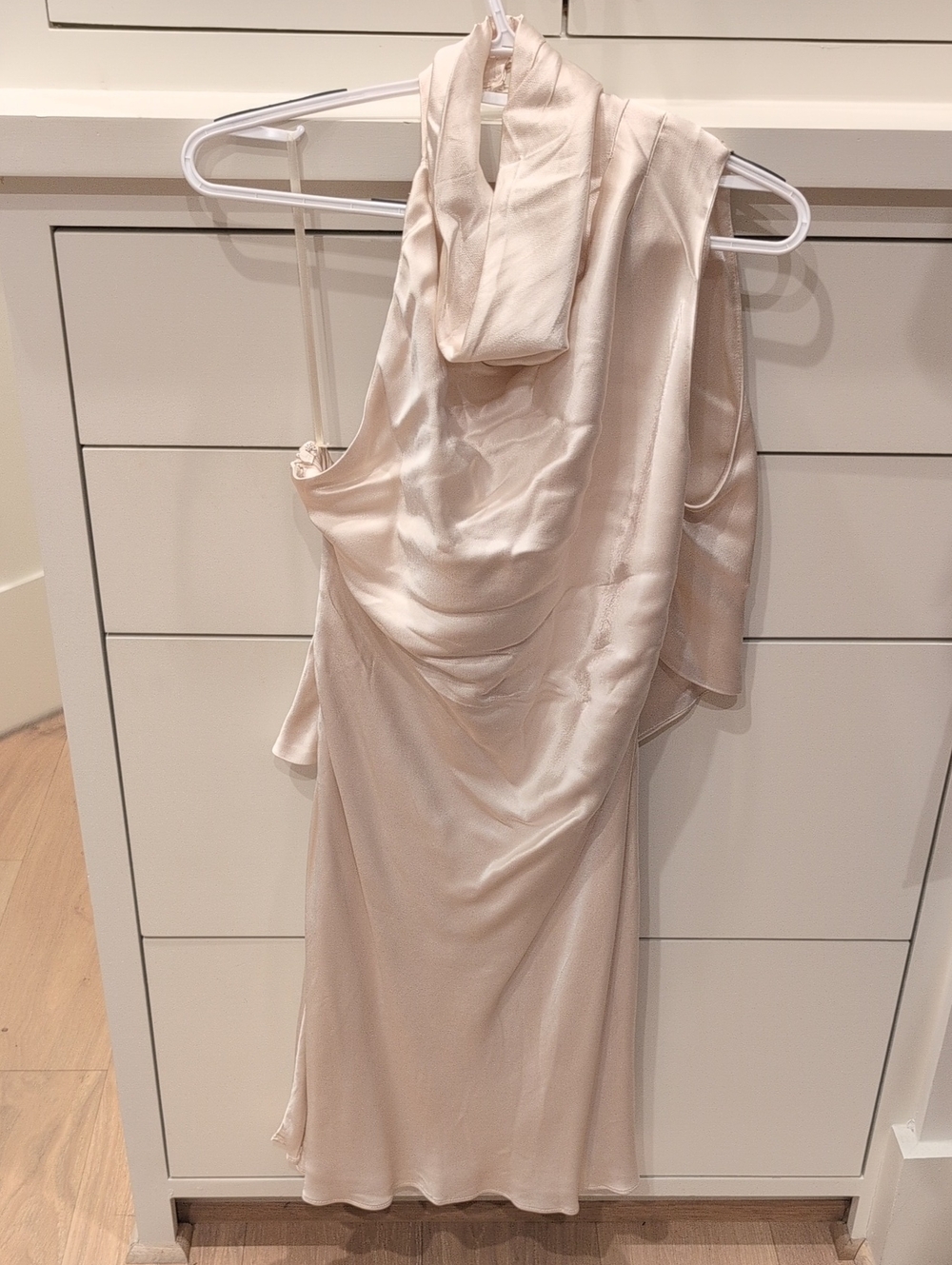 DISSH One-Shoulder Satin Dress in Champagne Blush